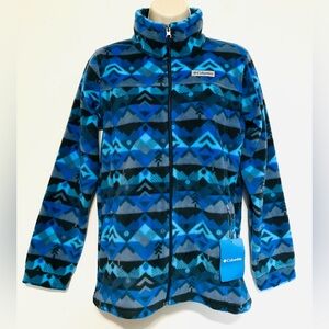 Columbia Blue,gray & Black Geometric Aztec Fleece Zip-Up Jacket girls youth L